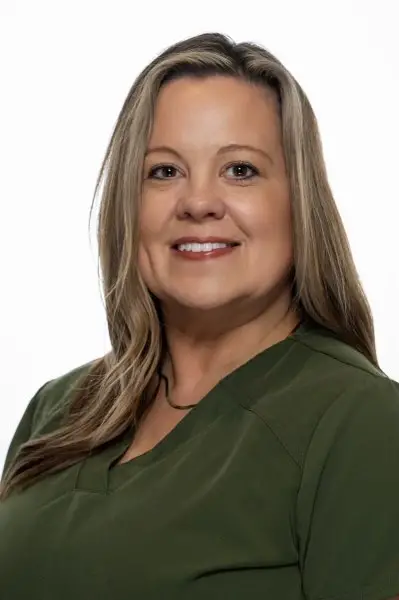 Smiling woman with long hair